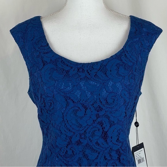 Anthropologie Adrianna Papell Cobalt Blue Lace Holiday Party Event Dress NWT - Picture 3 of 14